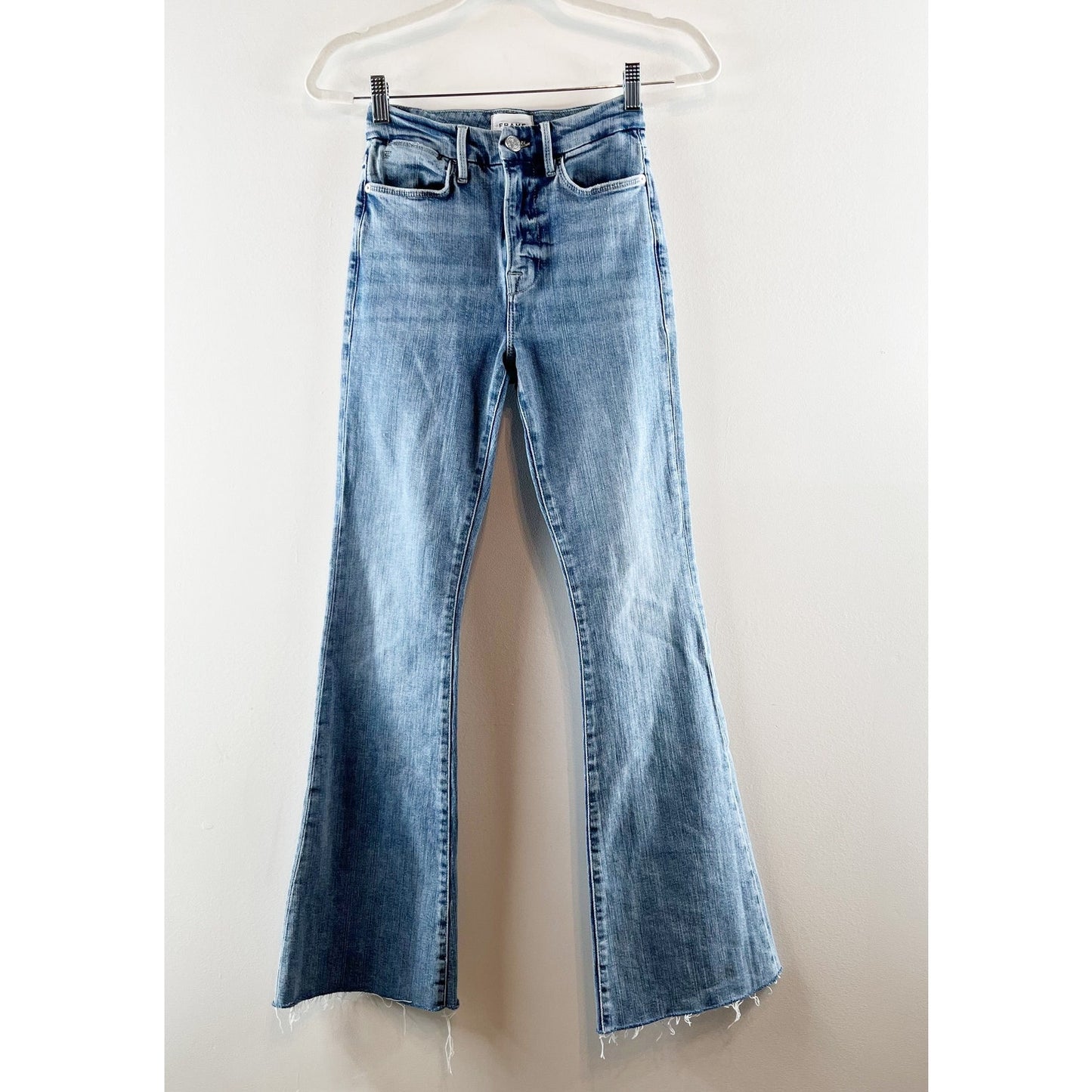 FRAME Le Super High Flare Raw Hem Frayed Jeans Blue 25 / 0