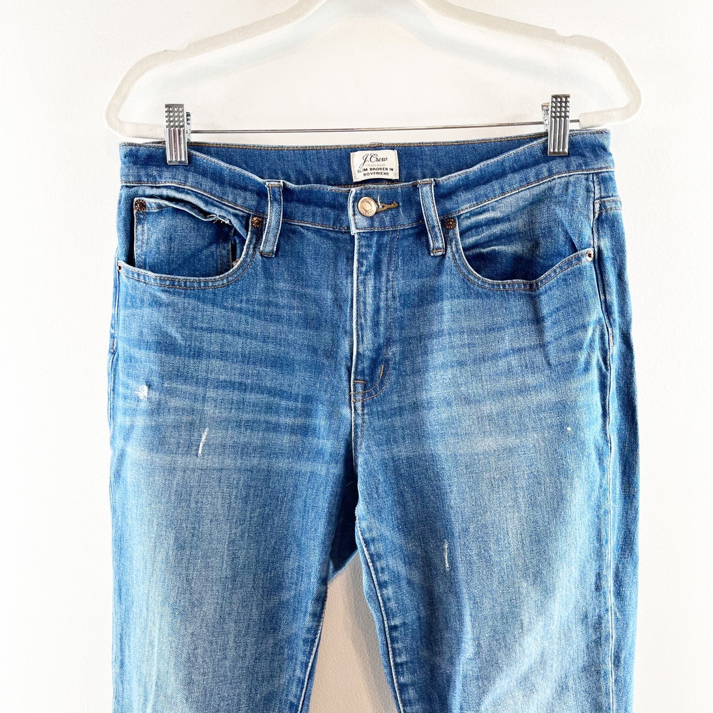 J. Crew High Rise Slim Broken In Boyfriend Jeans Raw Hem Blue 28 / 6