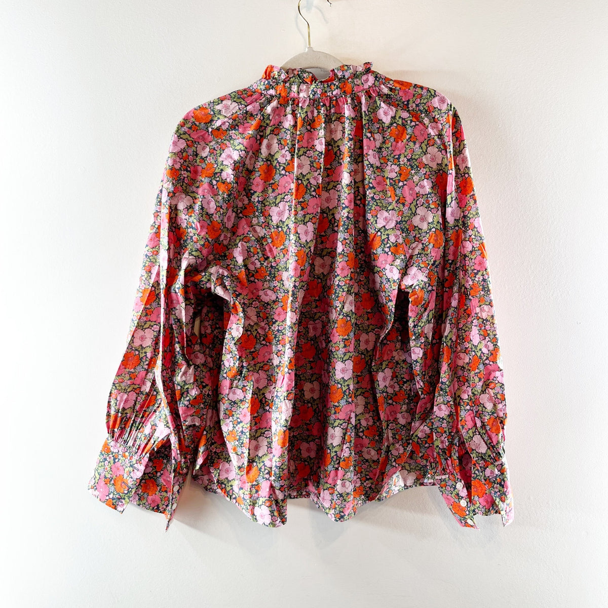 J. Crew Ruffleneck organic cotton top in Liberty Meadow Song fabric Pink 18