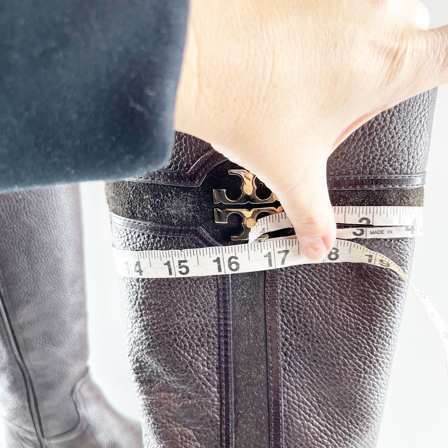 Tory Burch Alaina Pebbled Leather Tall Riding Boots Black Dark Brown 10