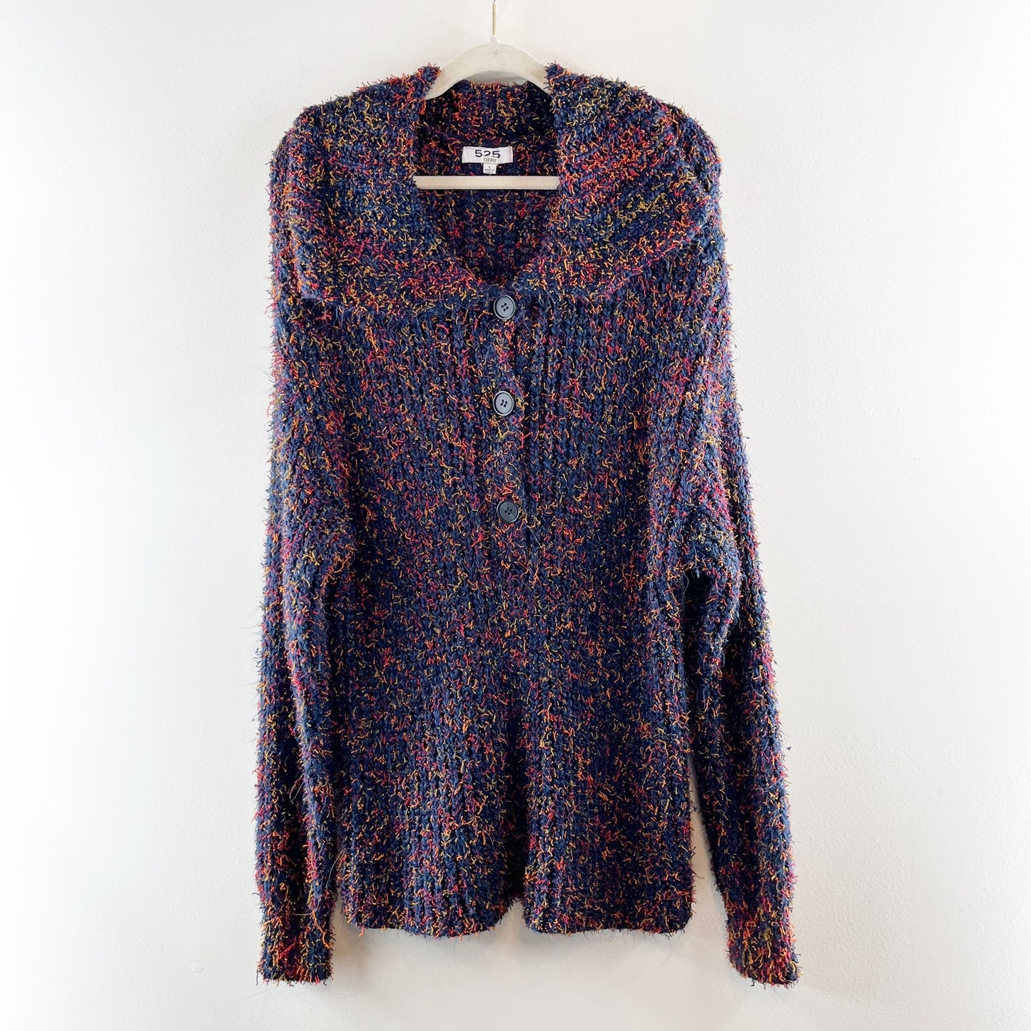 525 Long Sleeve Henley Oversized Collar Pullover Sweater Blue Large