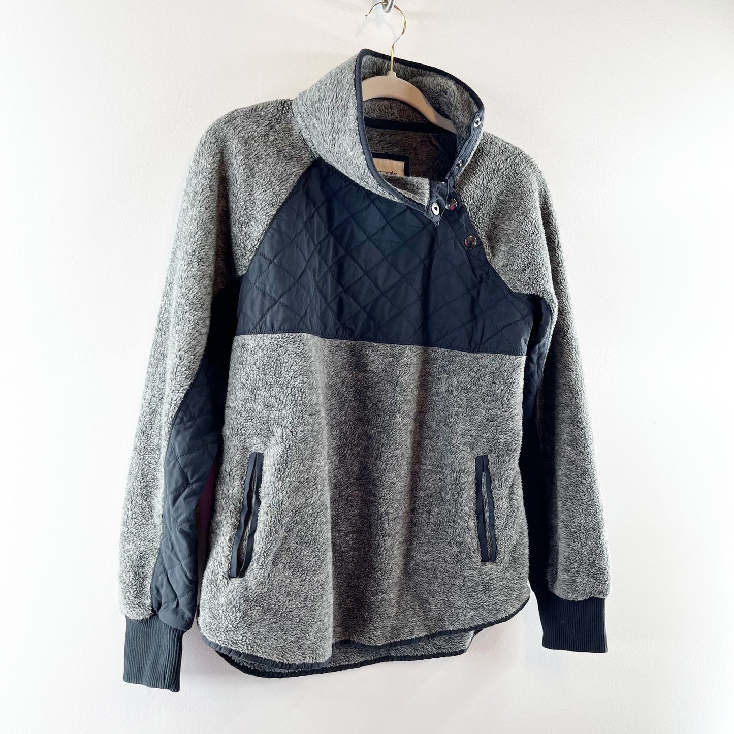 Abercrombie & Fitch Asymmetrical Snap Fleece Jacket Gray Blue Small