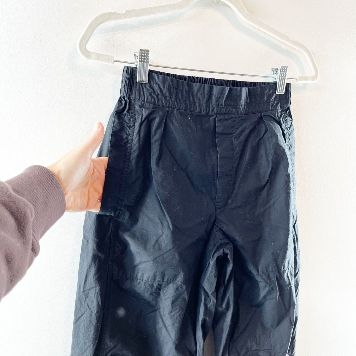 AYR The Swish 100% Cotton Pull On High Waisted Ankle Resort Pants Black XS