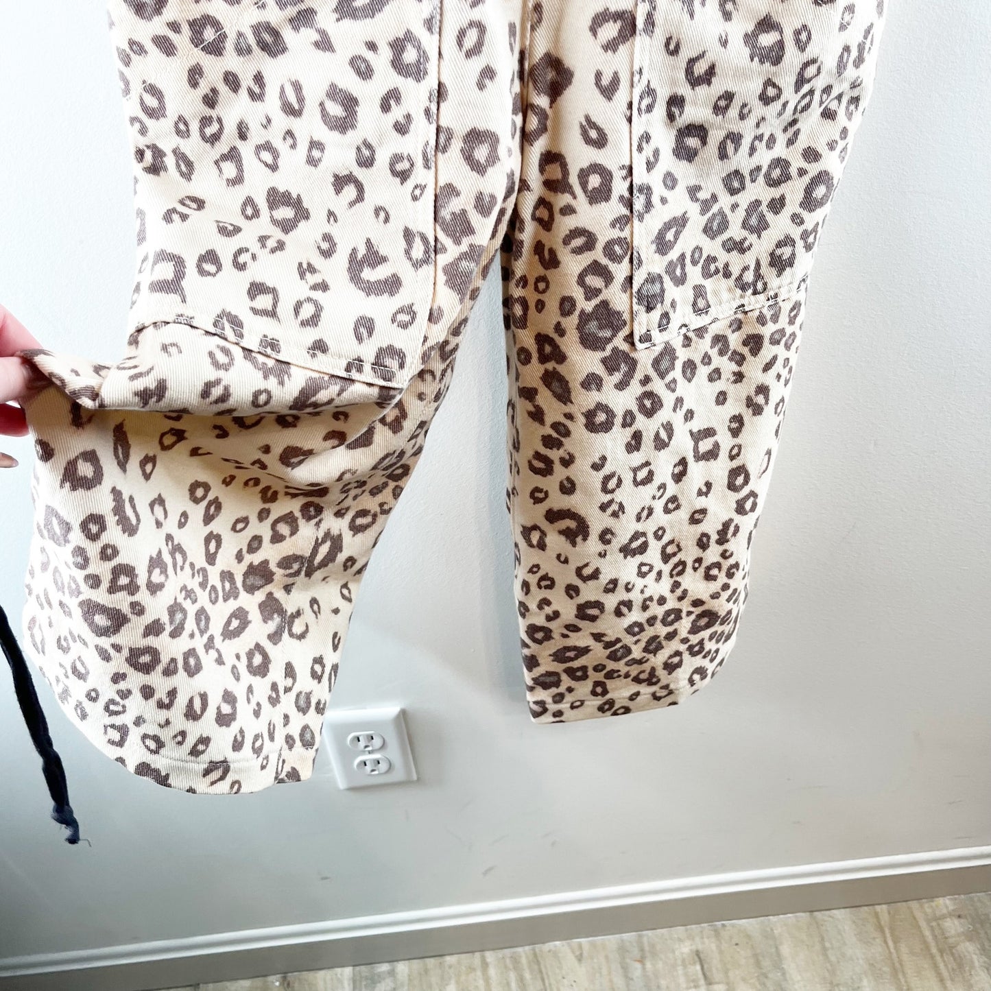 Anthropologie Current Air Sweetheart Neckline Piper Utility Jumpsuit Leopard Tan