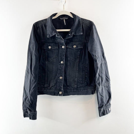 Free People Rumors Trucker Denim Jean Jacket Black Medium