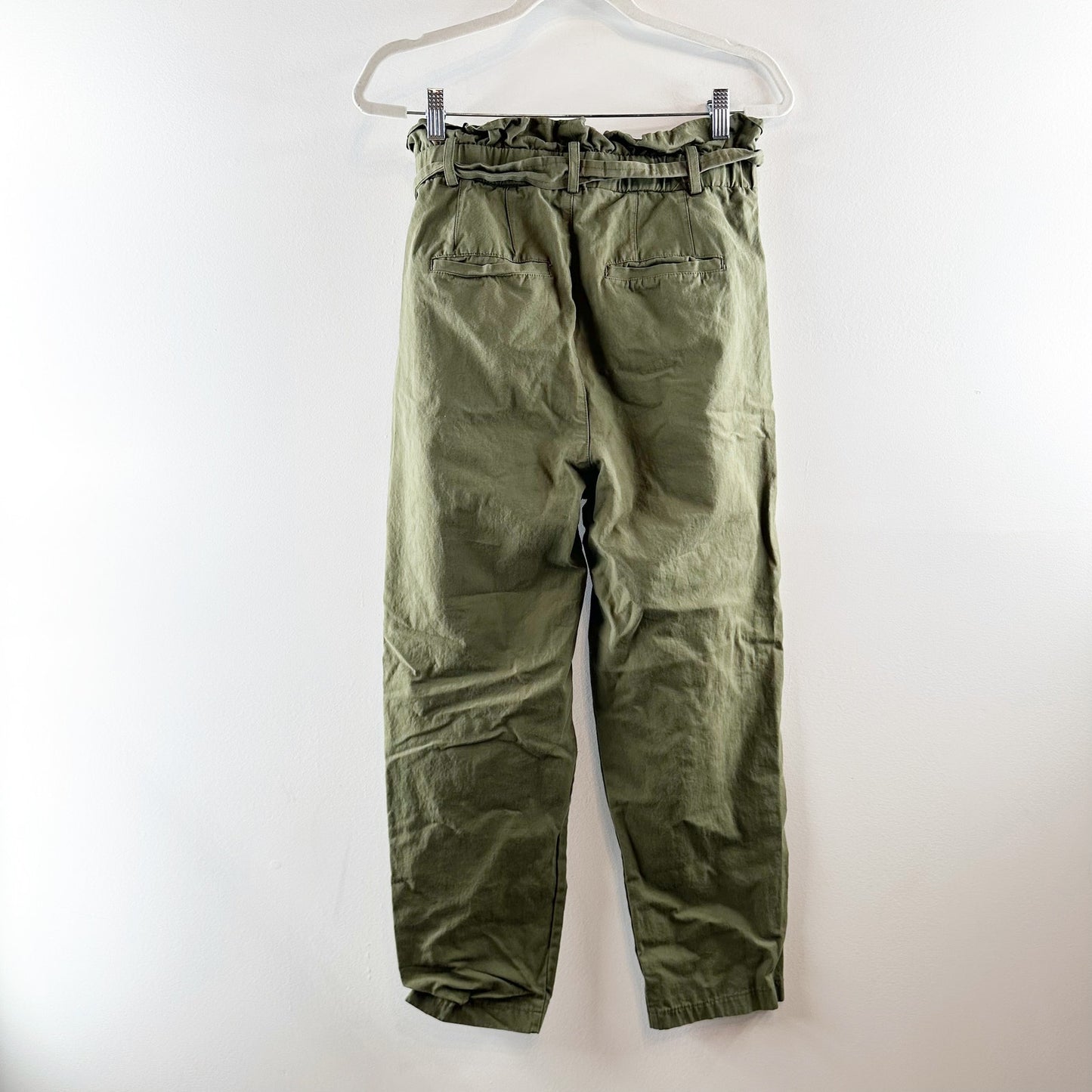 7 For All Mankind High Rise Paperbag Tapered Pants Olive Green Small