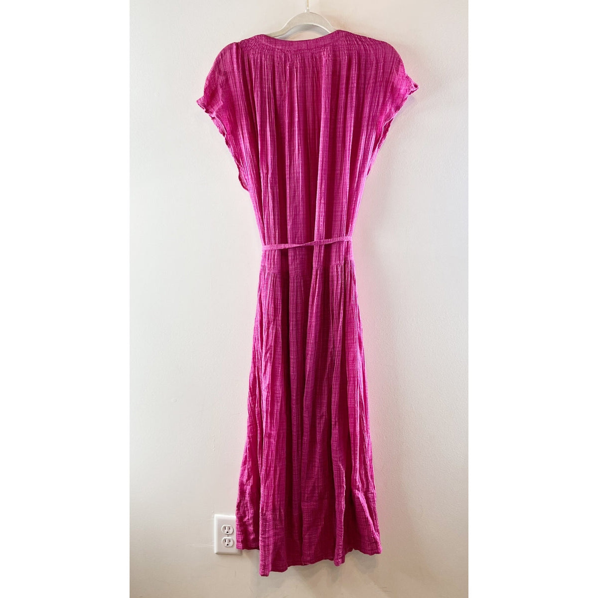 Apiece Apart Forte Short Sleeve Belted Cotton Maxi Dress Raspberry Pink Medium