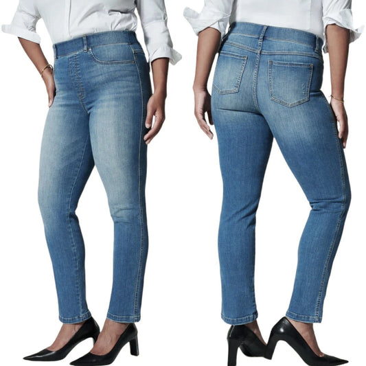 Spanx Ankle Straight Leg Jeans Vintage Indigo Medium Wash Denim Medium Petite