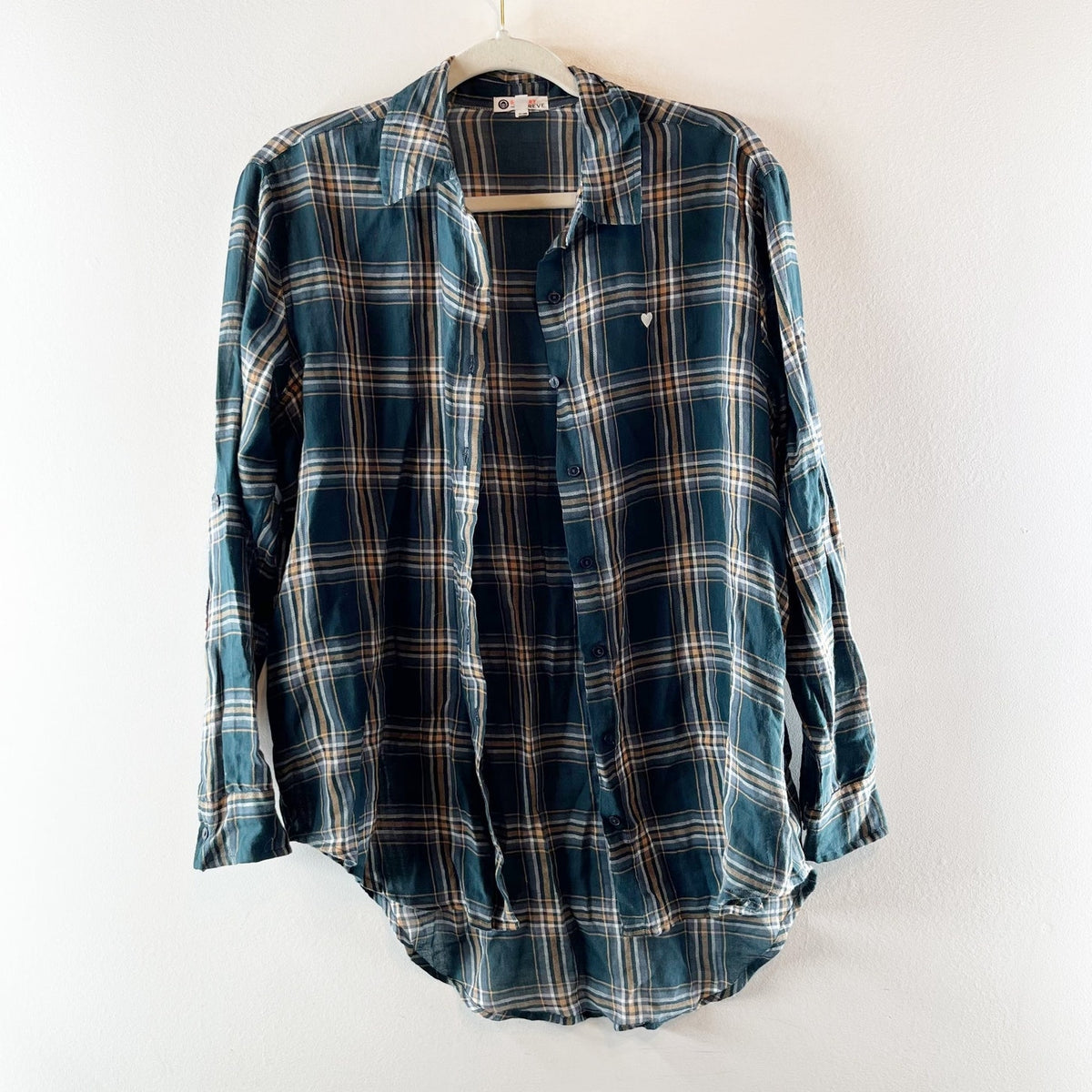 Sundry Green Plaid Long Sleeve Button Up Oversized Shirt XS