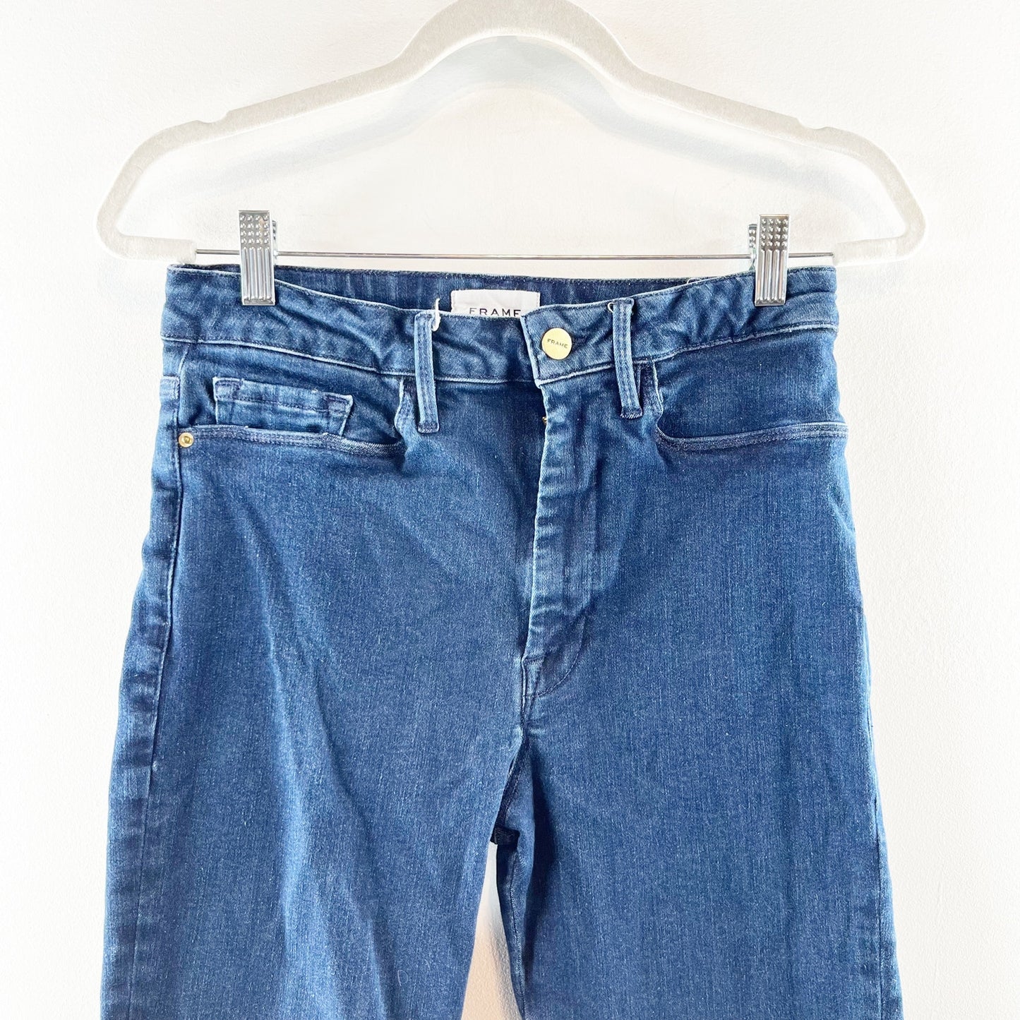 Frame Le One Organic Cotton High Waisted Denim Frayed Hem Flare Jeans Keller 2