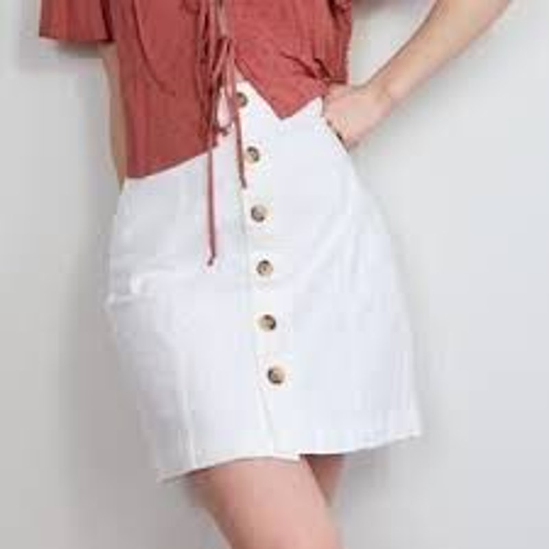 LOFT Cotton Blend High Waisted Button Front Denim A-Line Mini Skirt White 14