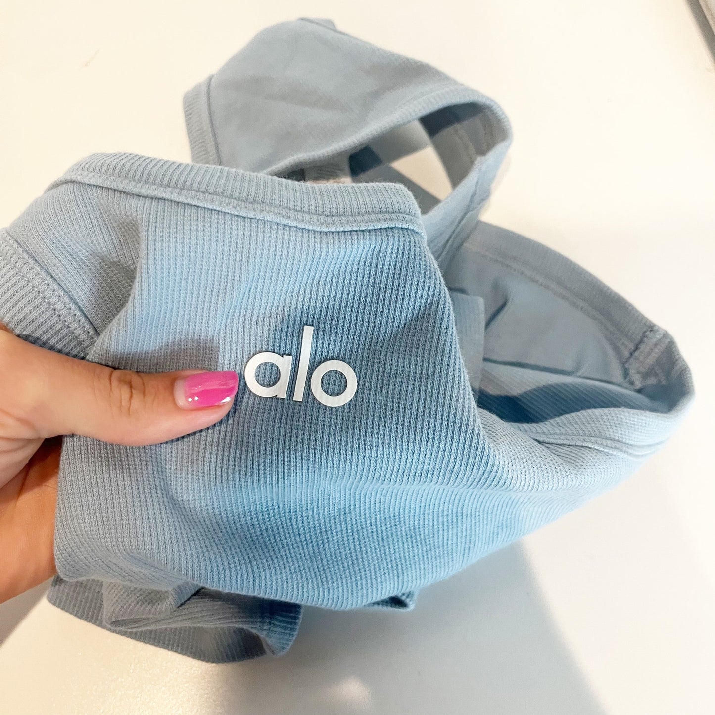 Alo Yoga Aspire Racerback Ribbed Cropped Tank Top Crystal Clear Blue Small