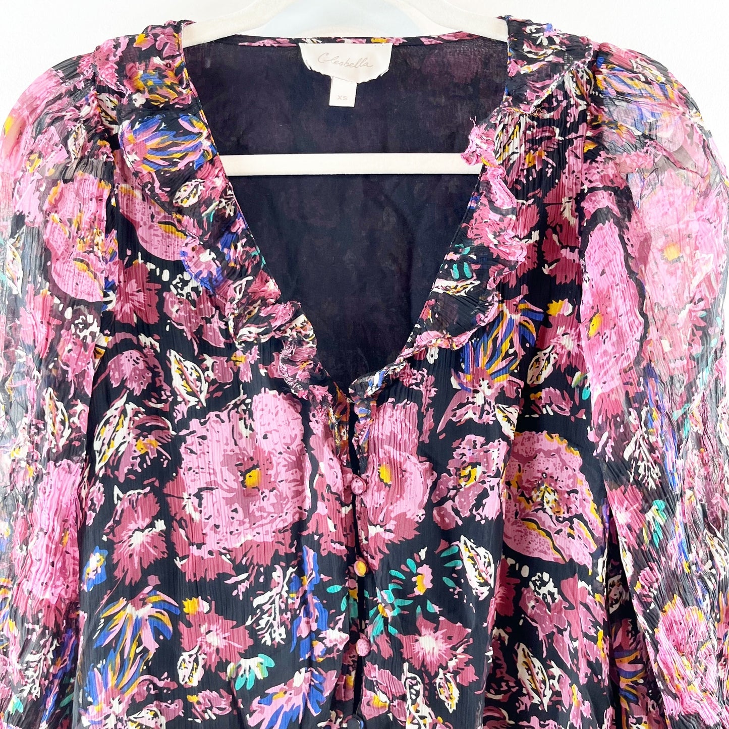 Cleobella Audrey Long Sleeve Floral Mini Dress Purple Pink XS