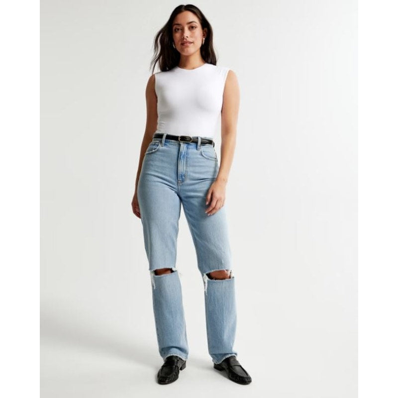 Abercrombie & Fitch 90s Straight Ultra Hi Rise Distressed Jeans Light Blue 29