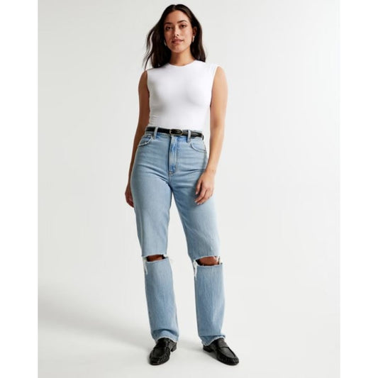 Abercrombie & Fitch 90s Straight Ultra Hi Rise Distressed Jeans Light Blue 29