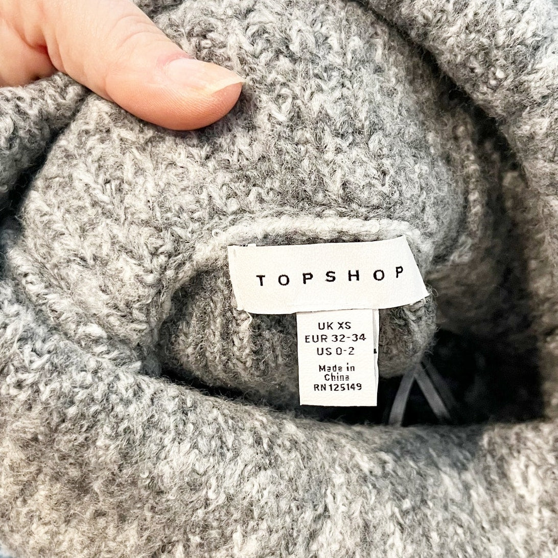 Topshop Long Sleeve Turtleneck Knit Mini Sweater Dress Gray US 0-2 XS
