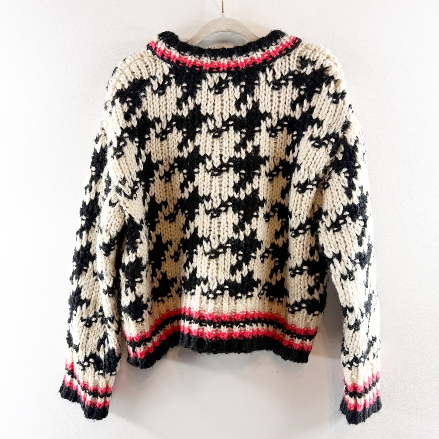 Blank NYC Chunky Long Sleeve Crewneck Houndstooth Sweater Black White Small