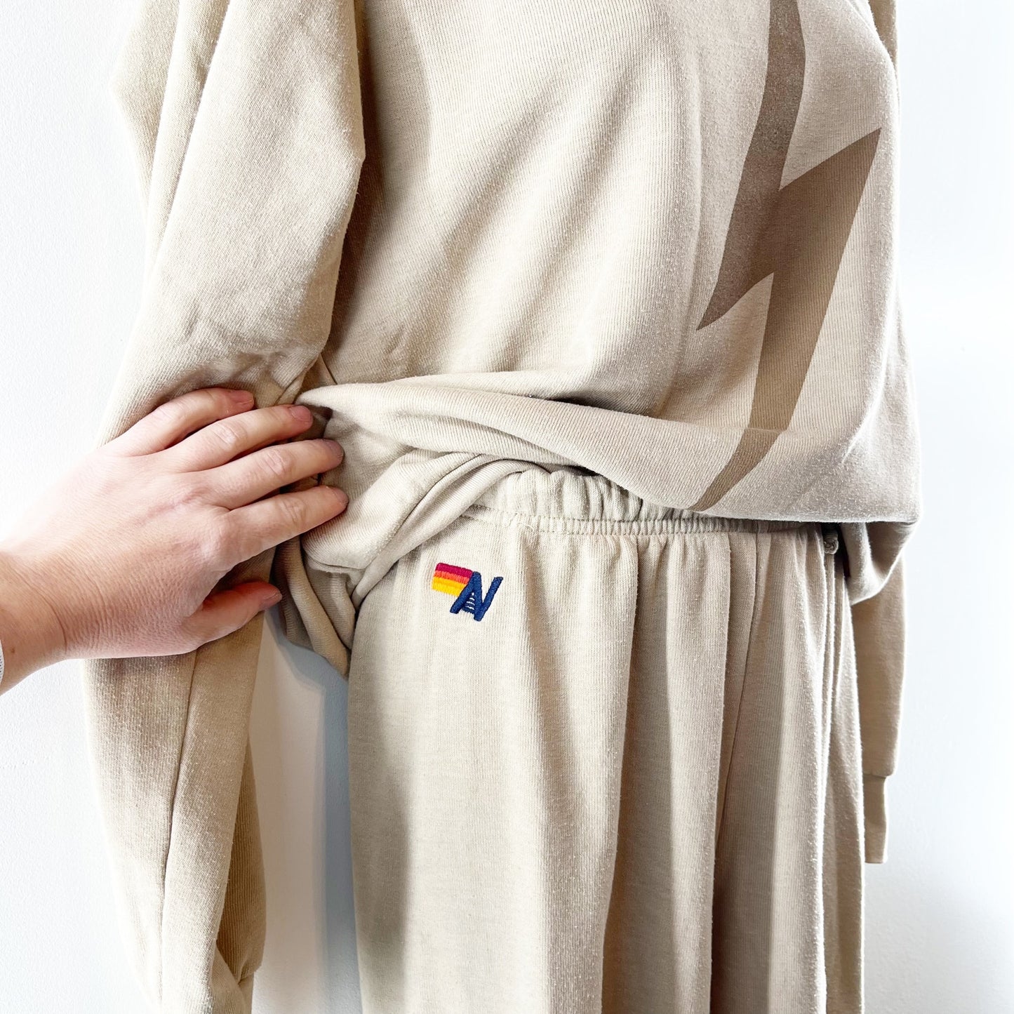 Aviator Nation Lightning Bolt Crewneck Sweatshirt Sweatpants Matching Set Sand S