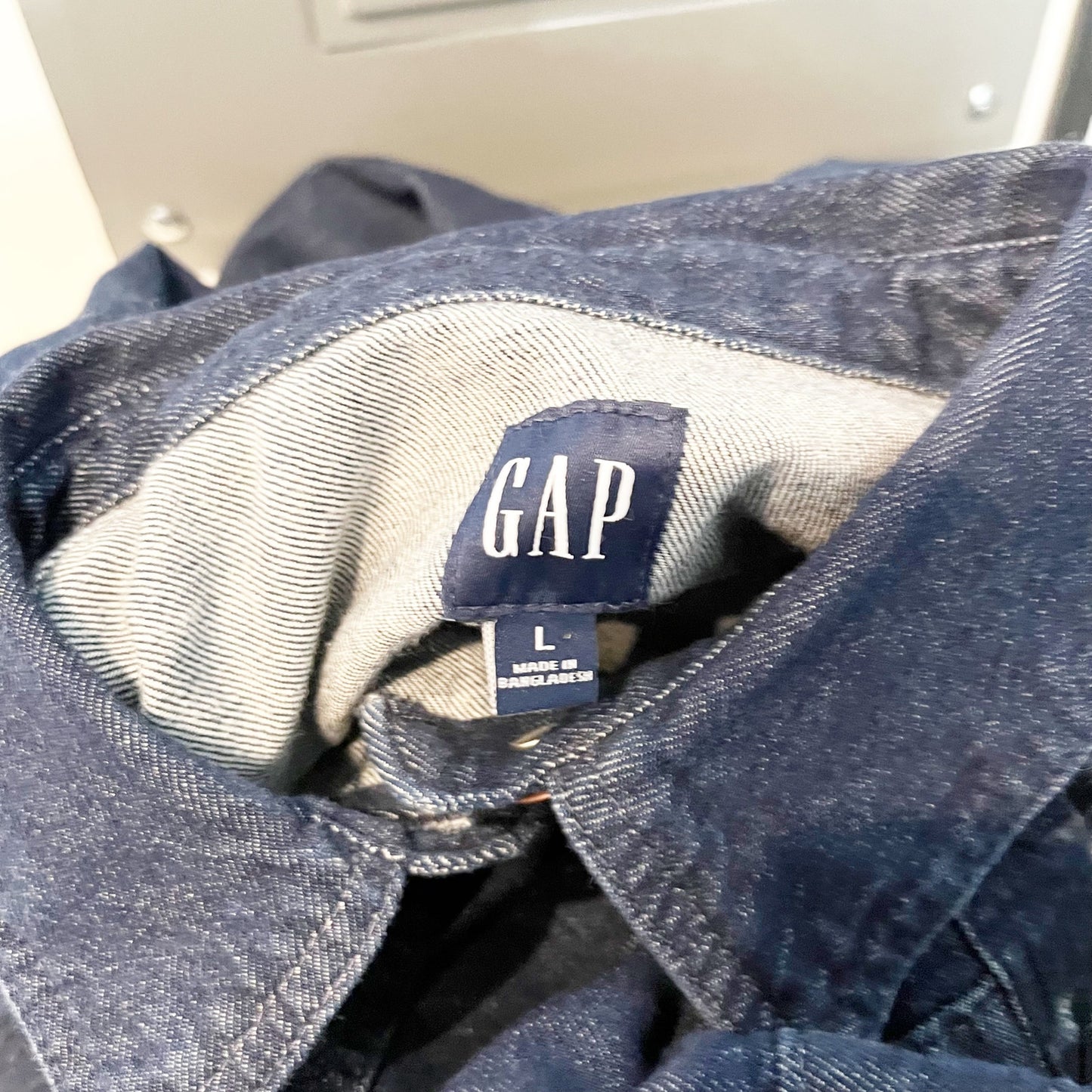 GAP Long Sleeve Button Up Mini Denim Shirt Dress Dark Wash Blue Large