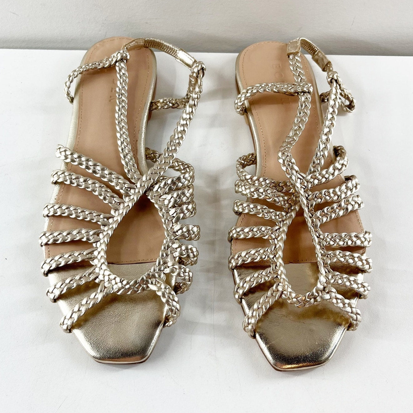 Boden Slip On Metallic Woven Multistrap Flat Sandals Gold 39 / US 8.5
