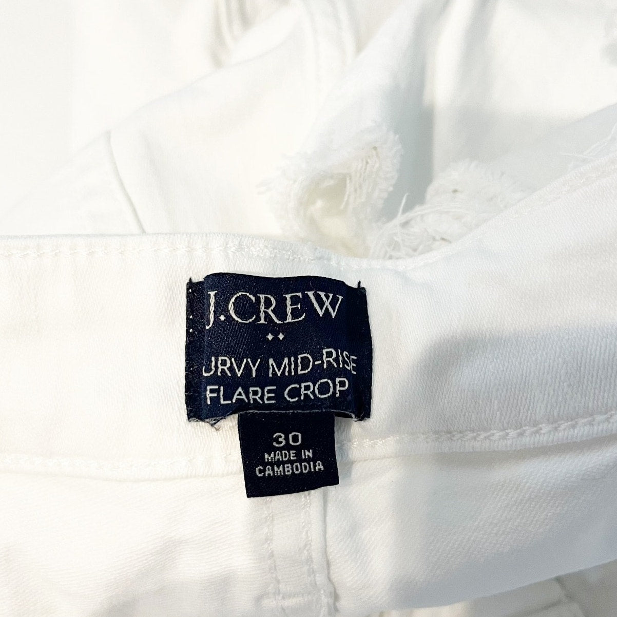 J. Crew Curvy Mid Rise Flare Crop Raw Hem Jeans White 30 / 10