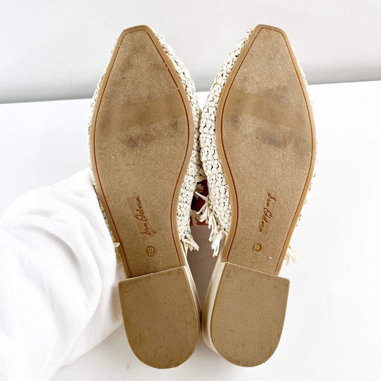 Sam Edelman Reeta Raffia Fringe Boho Square Toe Mule Loafer Cream 10