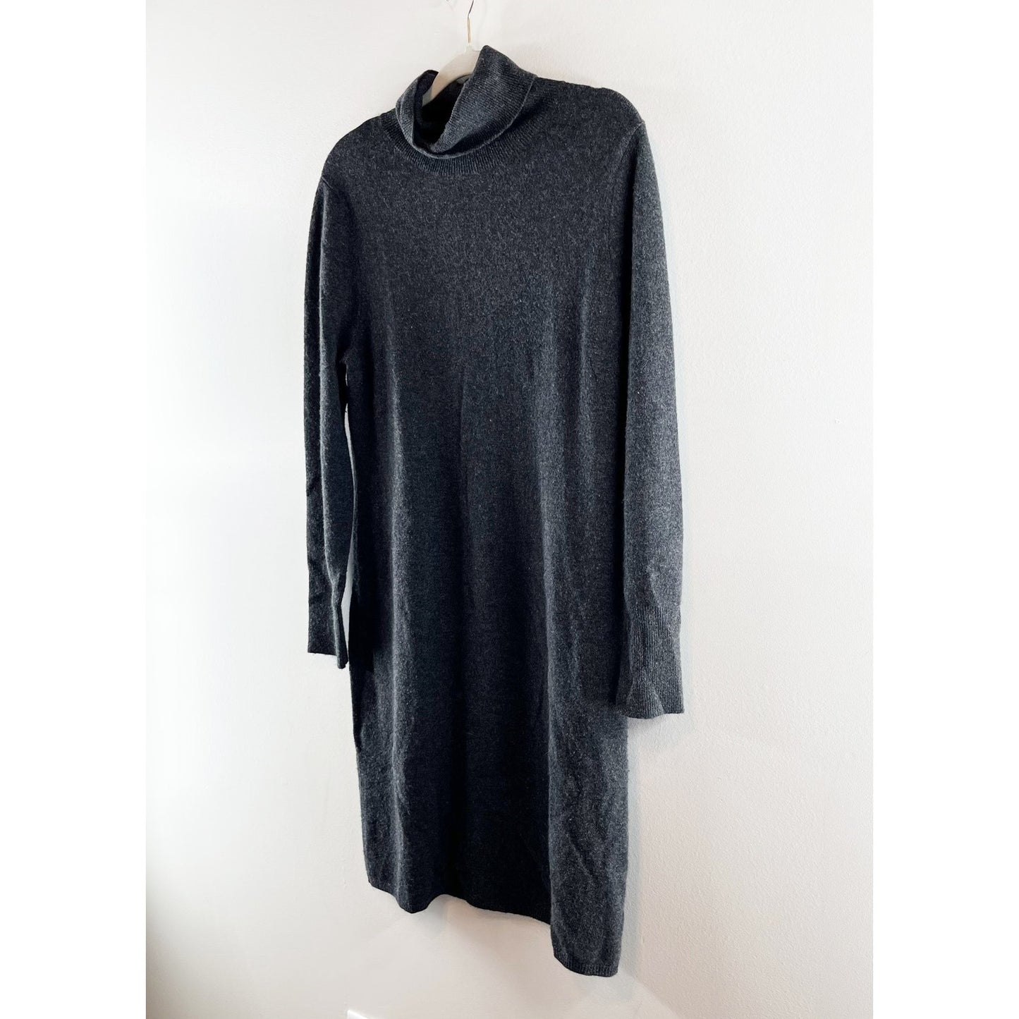 Sofia Cashmere Long Sleeve Turtleneck Knit Sweater Mini Dress Dark Gray XL