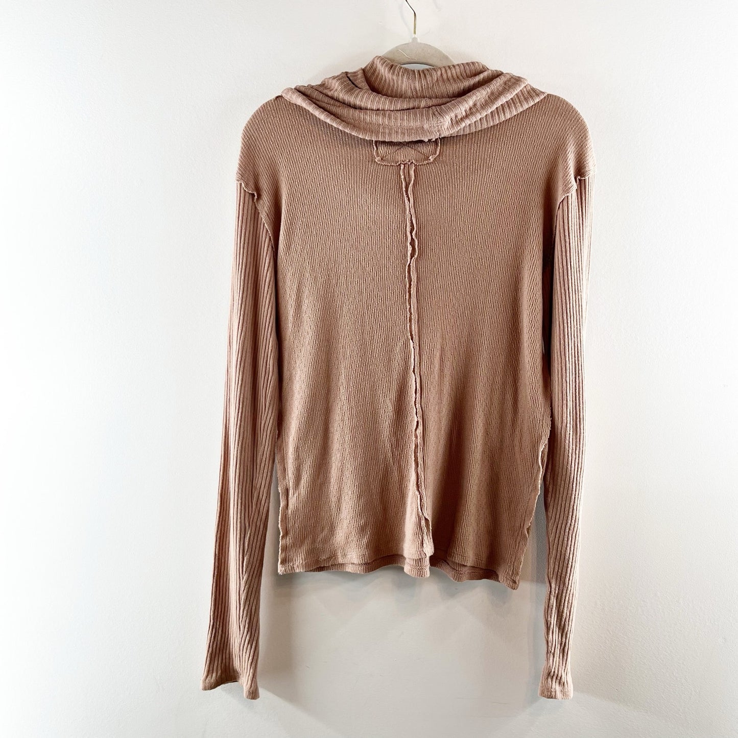 Free People Care FP Hot Peppers Textured Long Sleeve Cowl Neck Hoodie Tan XS