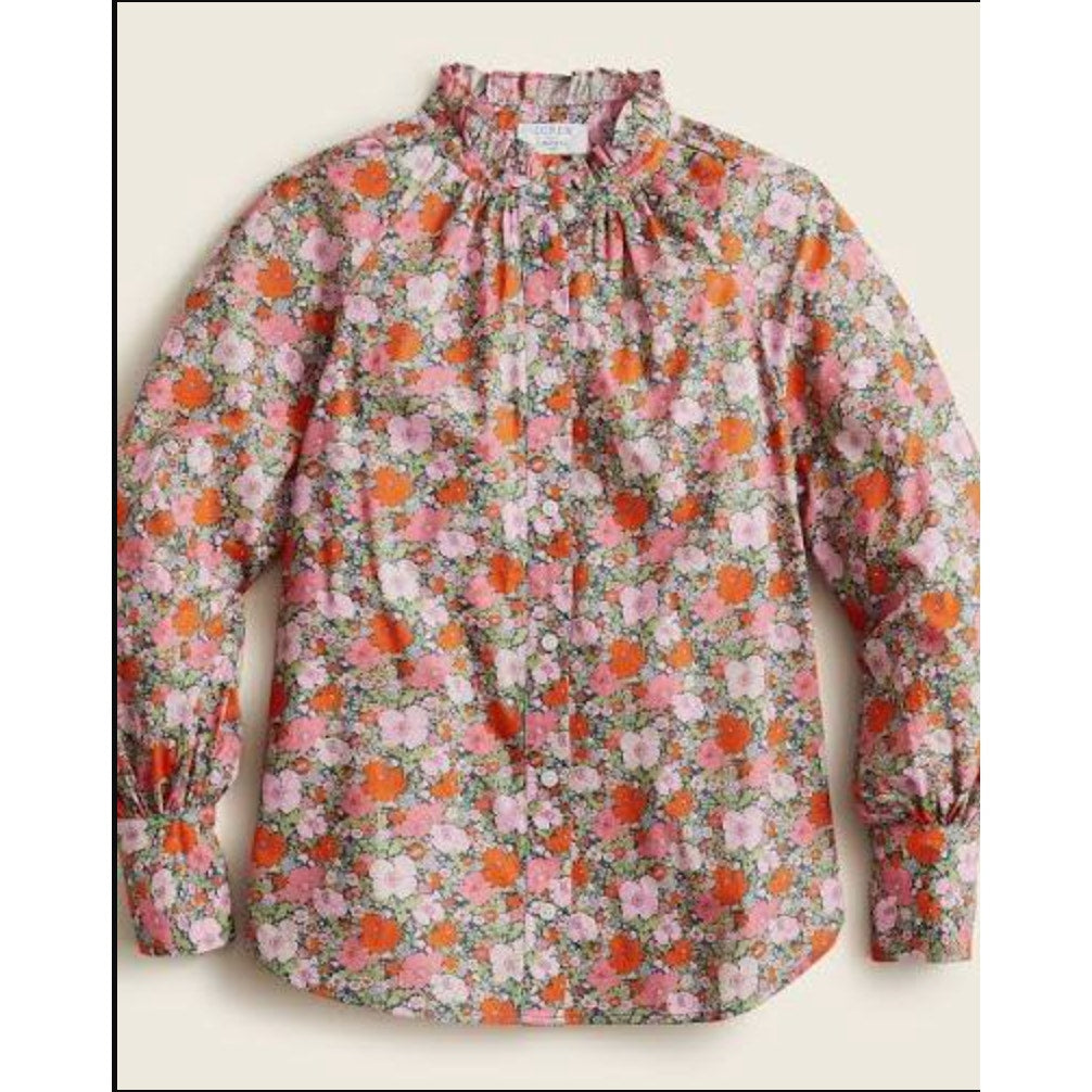 J. Crew Ruffleneck organic cotton top in Liberty Meadow Song fabric Pink 18