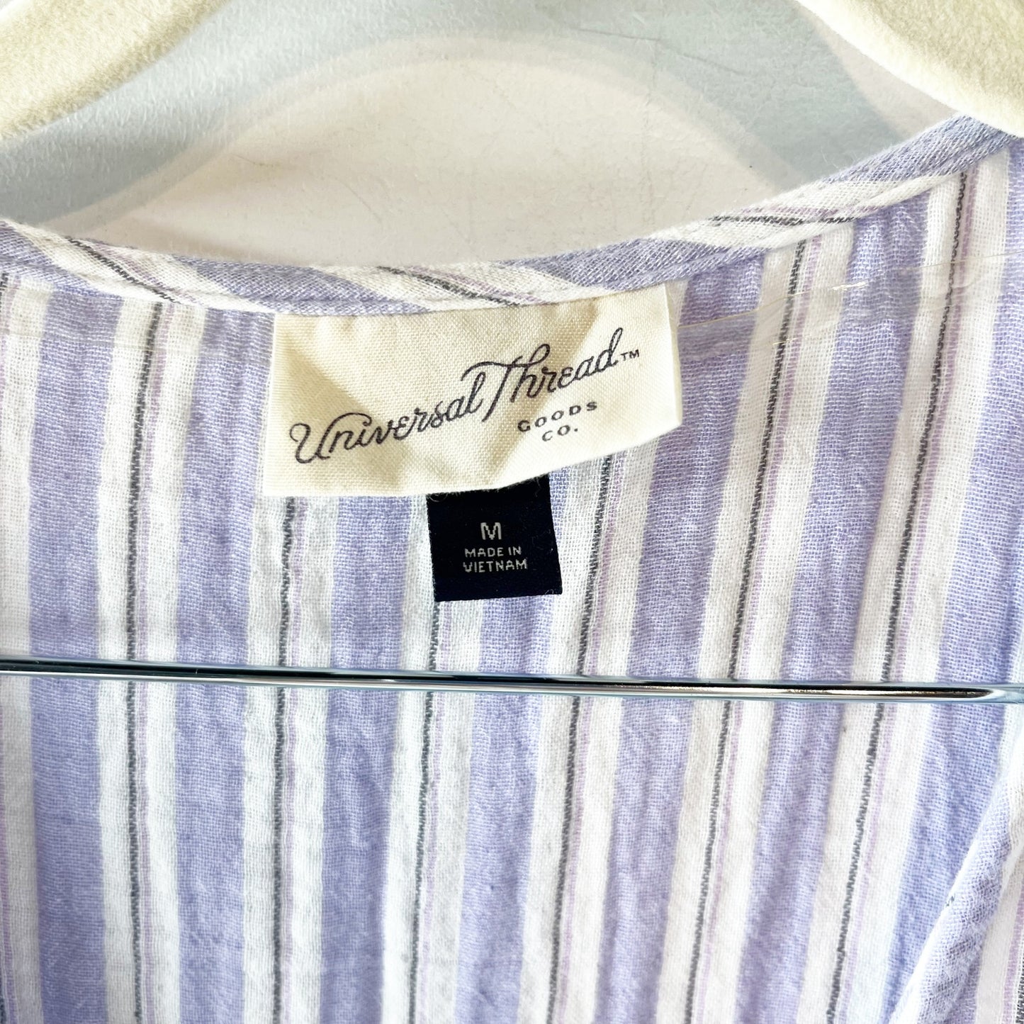 Universal Thread Long Sleeve V Neck Striped Cotton Maxi Dress Purple Medium