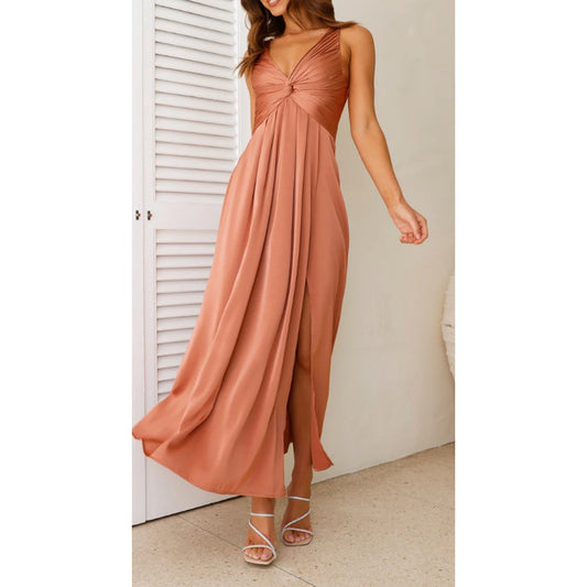 Hello Molly Piece Of Your Love Satin Maxi Dress Rust Coral Peach Pink 2