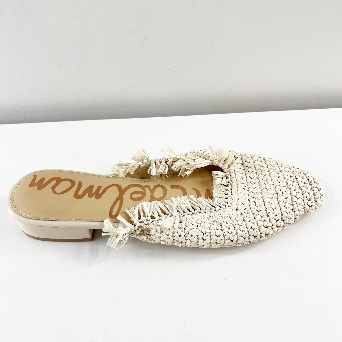 Sam Edelman Reeta Raffia Fringe Boho Square Toe Mule Loafer Cream 10