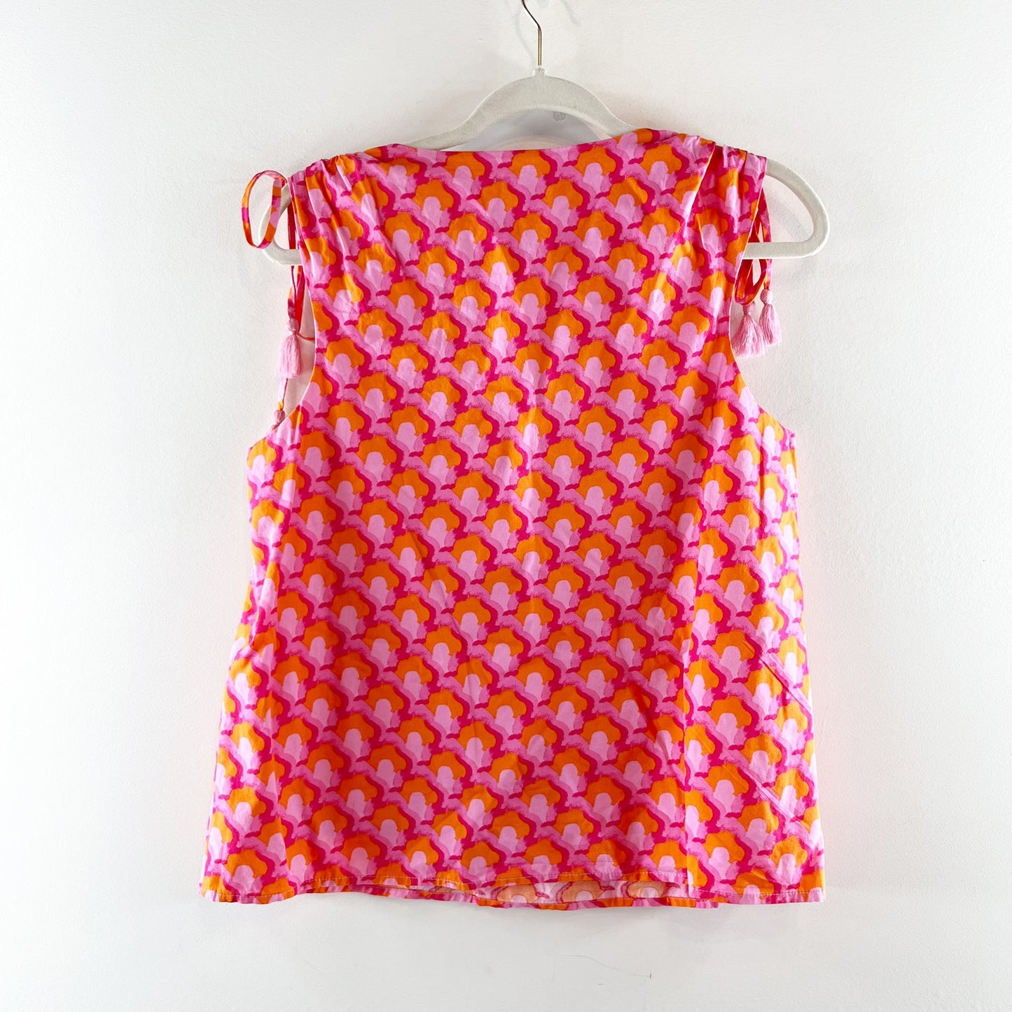 Sugarlips Sleeveless Printed Lined Tank Top with Tassel Ties Pink Small