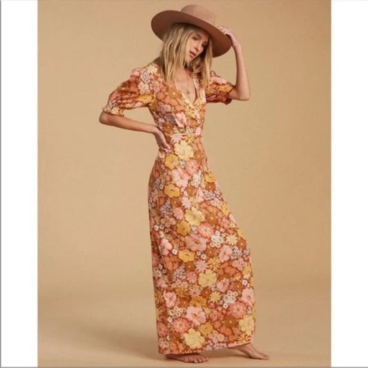 BILLABONG  x The Salty Blonde Hello There Puff Sleeve Seersucker Maxi Dress XS