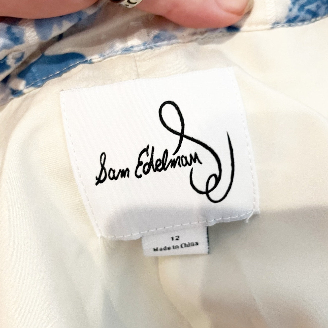 Sam Edelman Short Puff Sleeve Belted Floral Mini Shirt Dress Blue Ivory 12