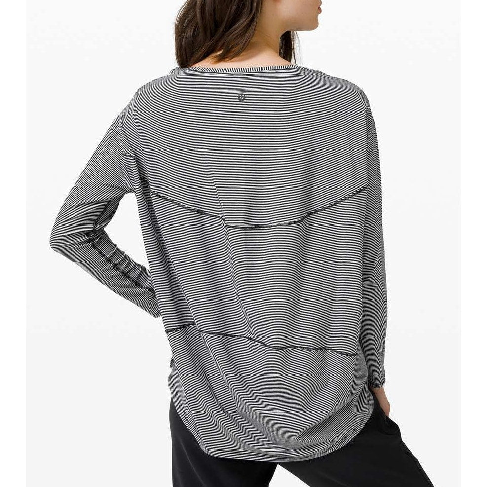 Lululemon Back In Action Long Sleeve Tee Shirt Tonka Stripe Black White Large