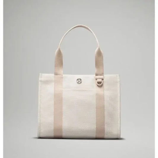 Lululemon Two Tone Canvas Mini Tote Bag Purse Cream Tan