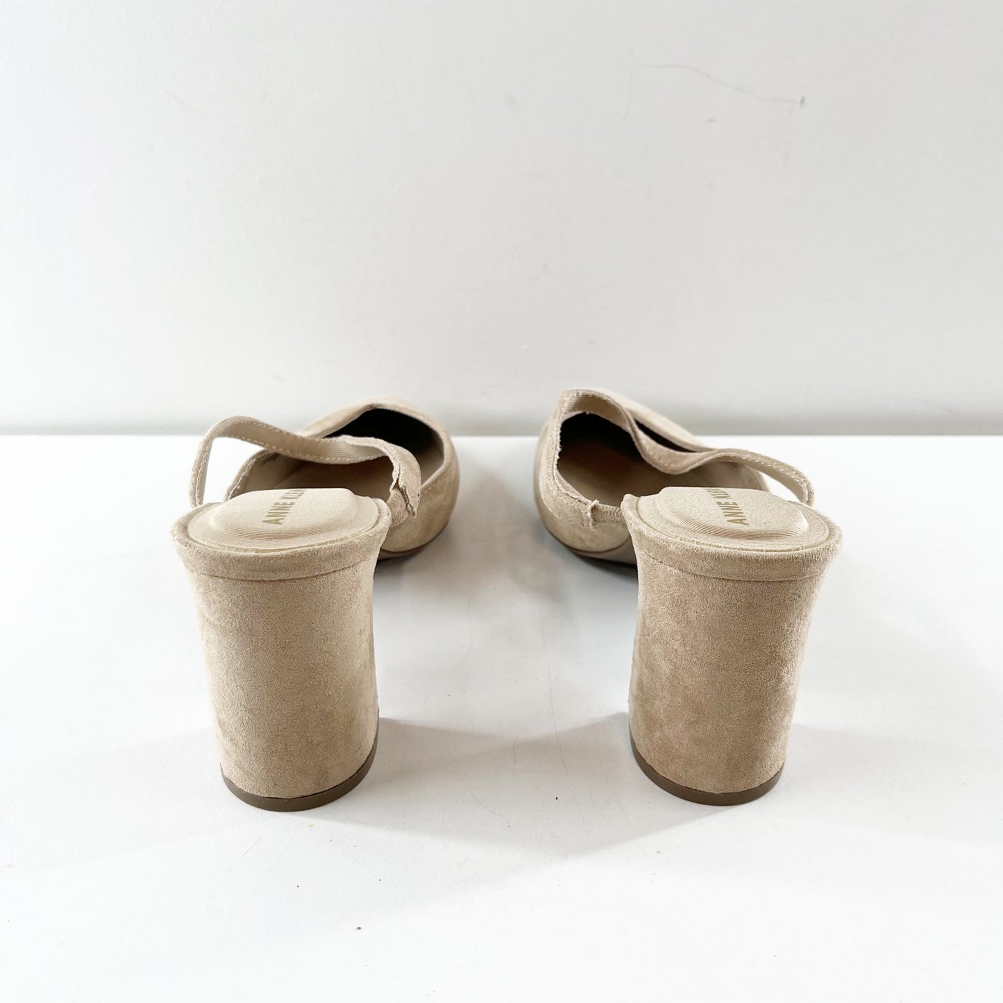 Anne Klein Bellatrix Pointed Toe Suede Block Heel Mule Heels Tan Beige 9