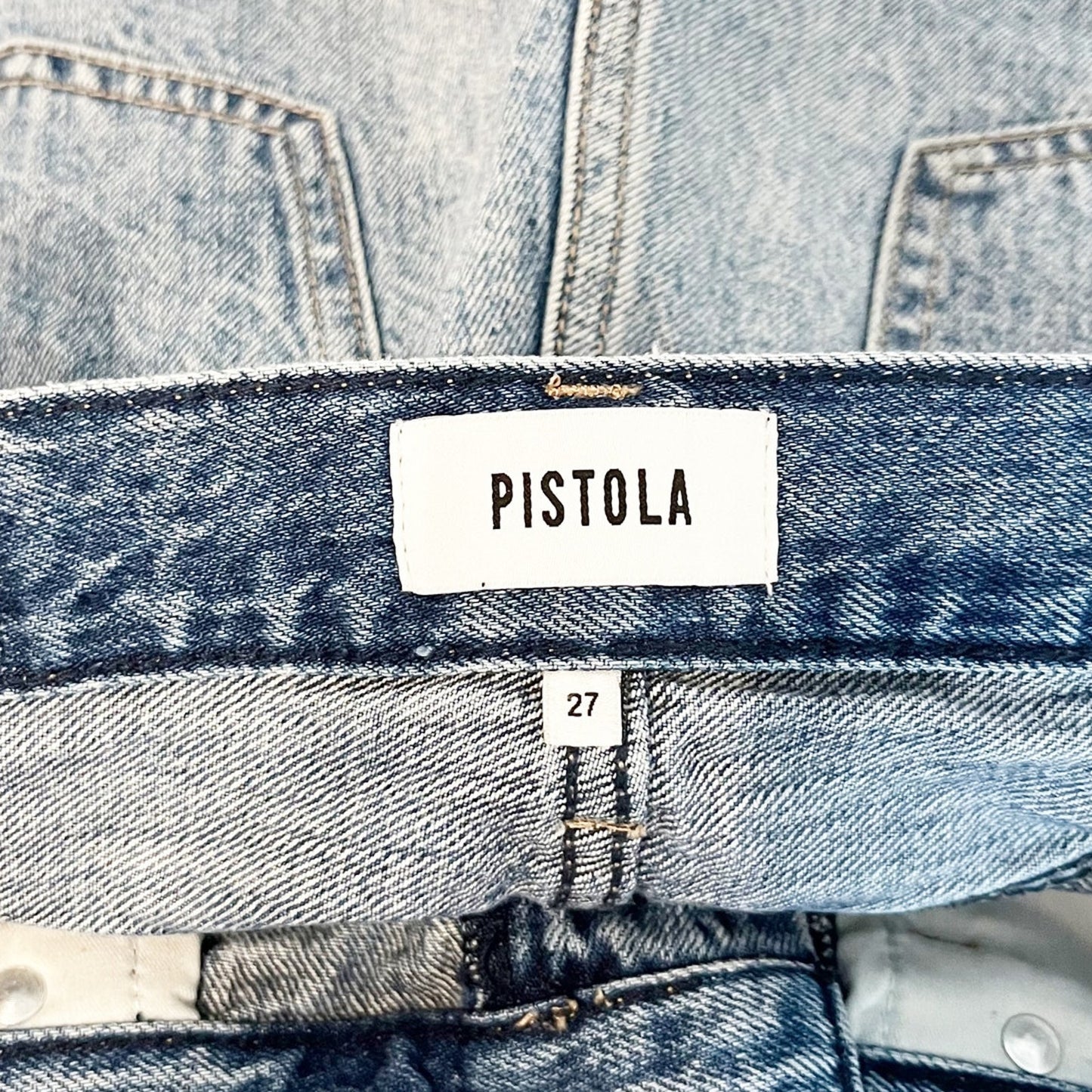 Pistola Nova Relaxed Distressed Cutoff High Rise Button Fly Jean Shorts Blue 27