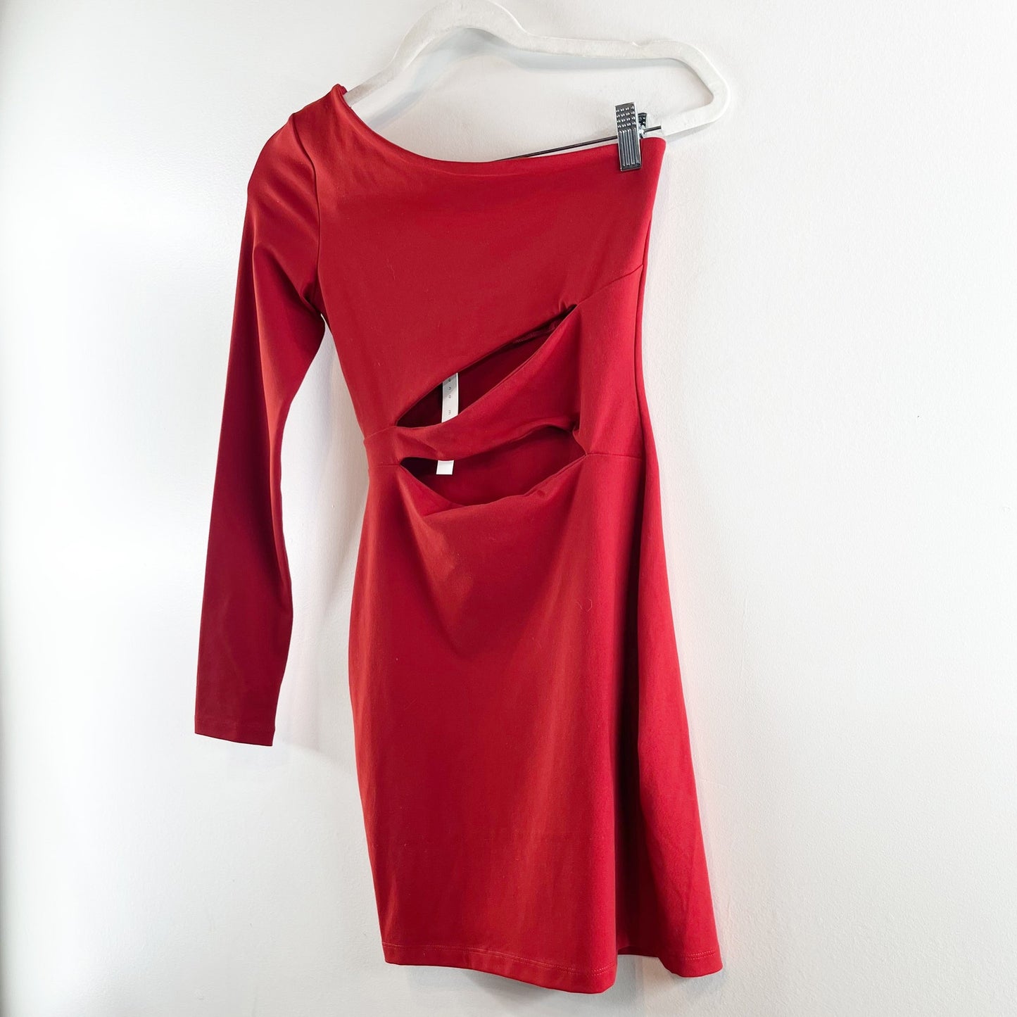 Susana Monaco One Shoulder Double Cut Out Bodycon Mini Dress Falling Leaf Red XS