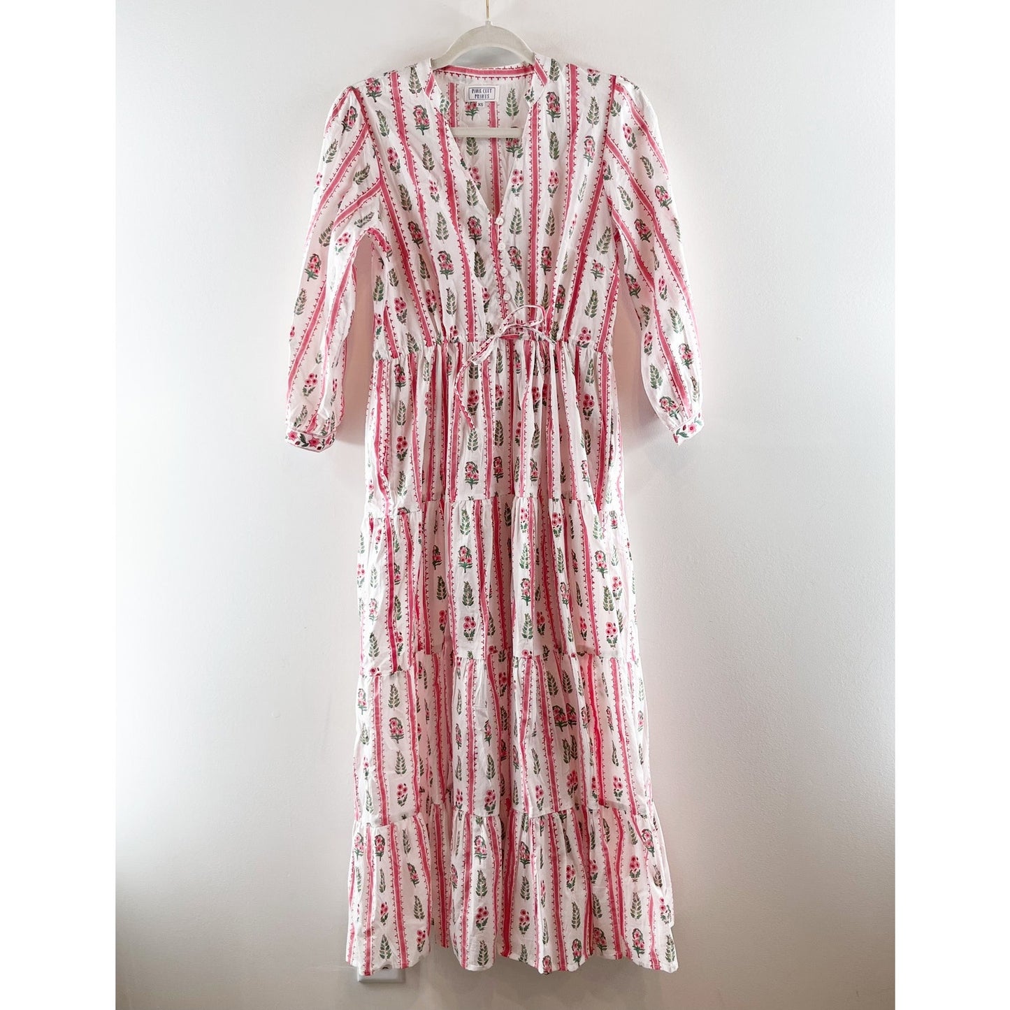 Park City Prints Maria Stripe Cotton Maxi Dress Pink XS