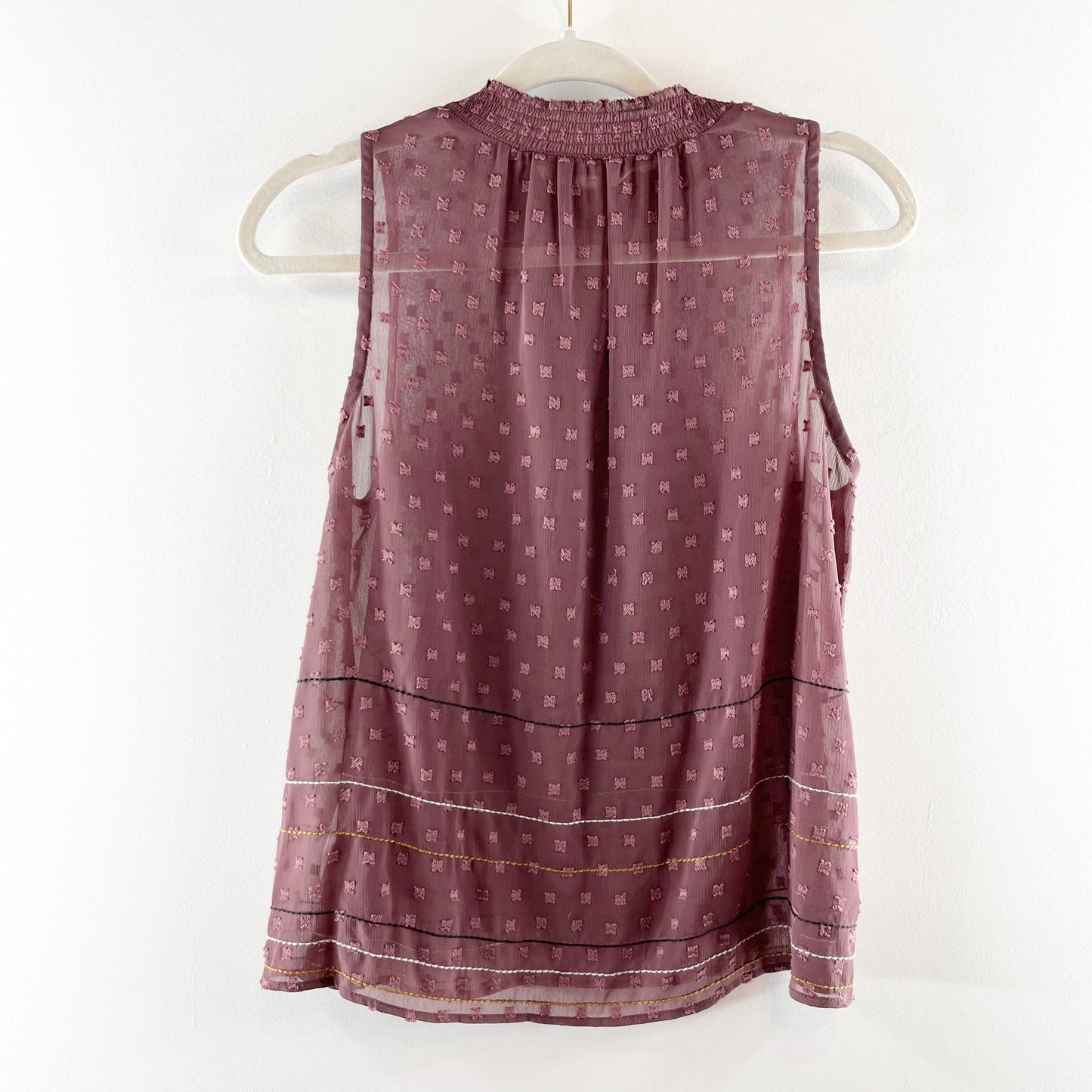 Dolan by Anthropologie Ida Sleeveless Smocked Mock Neck Blouse Top Maroon XS