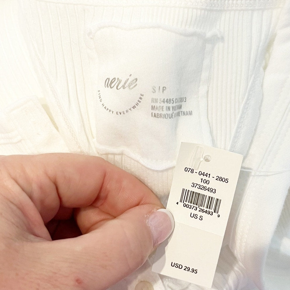 Aerie Tuck it In Ribbed Henley Tank Top White Small