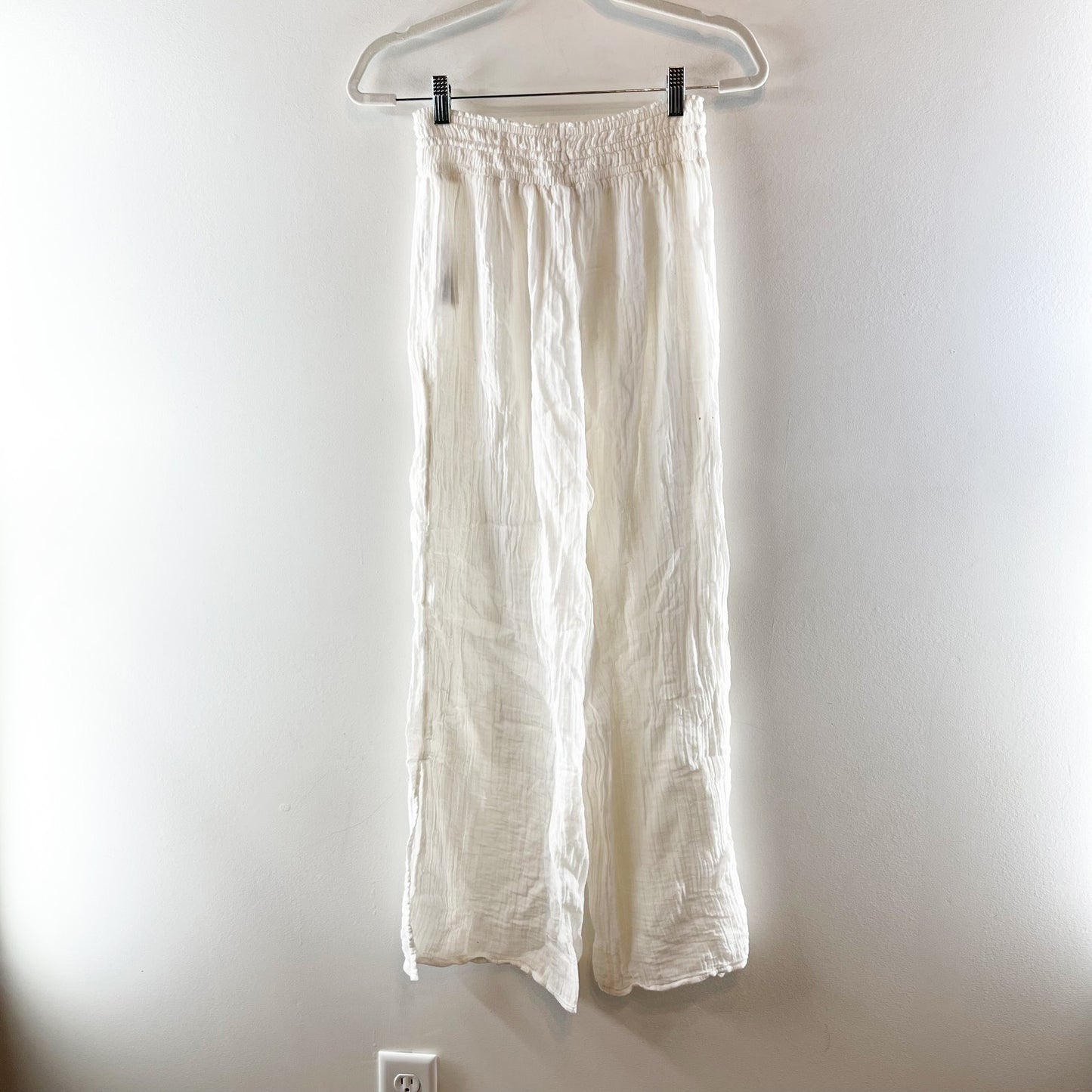 Abercrombie & Fitch Textured Gauze Pull-On Wide Leg Lounge Pants White Small