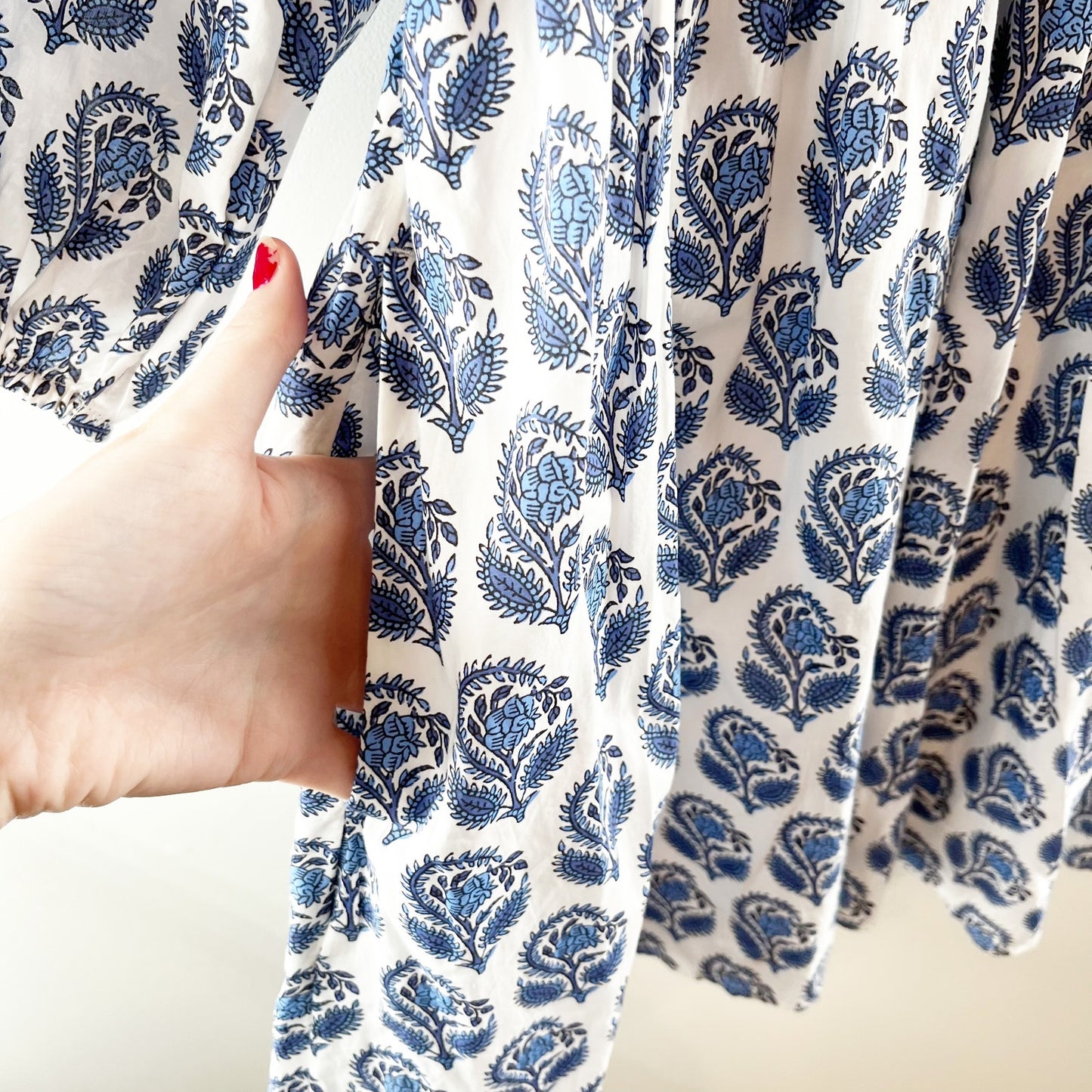 J. Crew 3/4 Sleeve Mini Cotton Dress in Bouquet Block Print Blue White Small