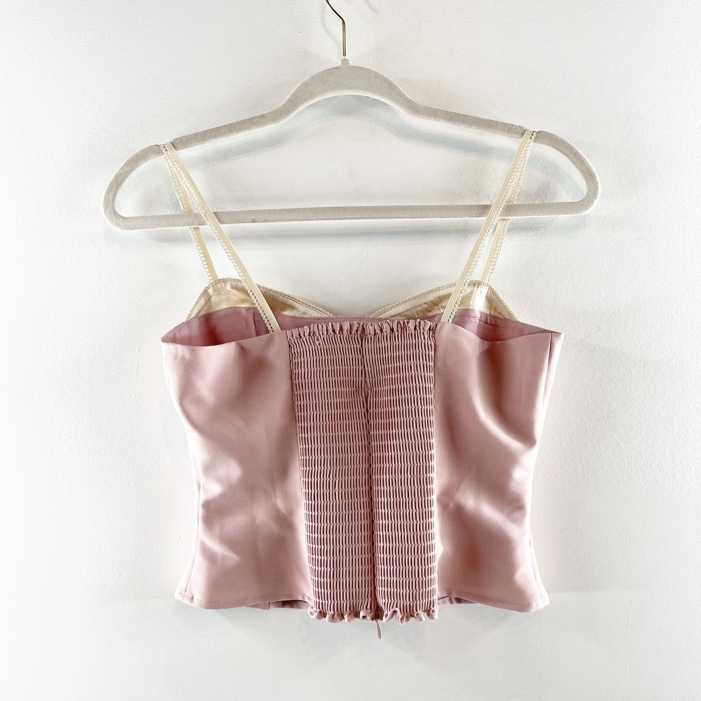 Reformation Melanie Sleeveless Smocked Back Camisole Tank Top Pink Cream 2