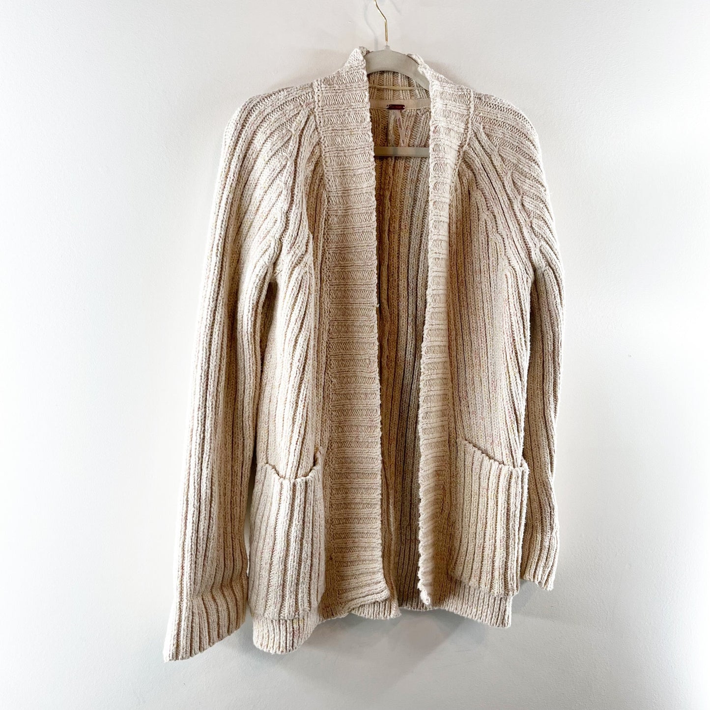 Free People Blossom Cotton Open Chunky Cardigan Sweater Cream Tan XS
