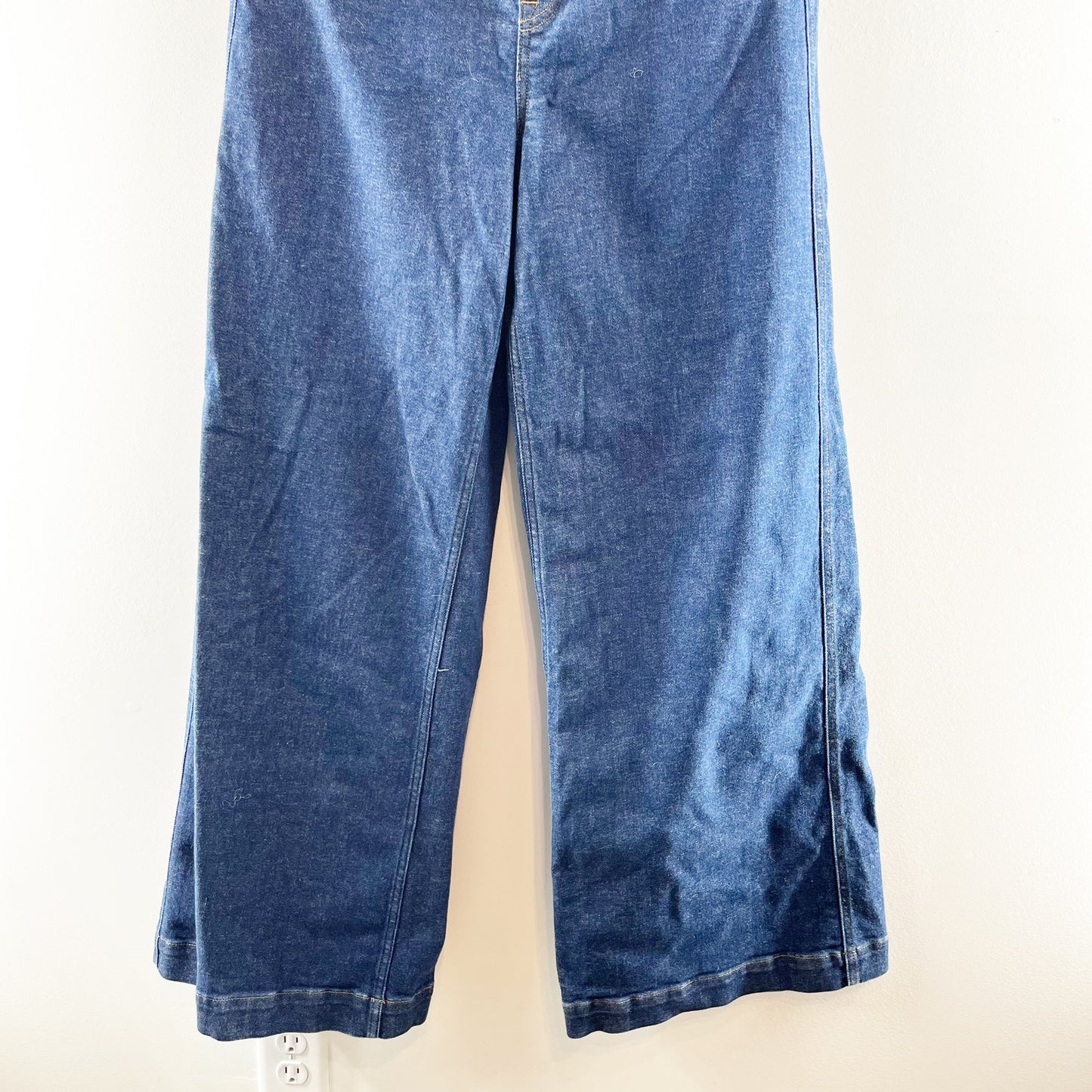 Spanx High Rise Pull On Wide Leg Jeans in Raw Indigo Blue Large