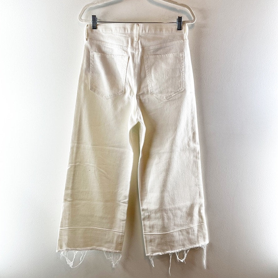 Banana Republic High Rise Wide Leg Cropped Raw Hem Jeans White 29