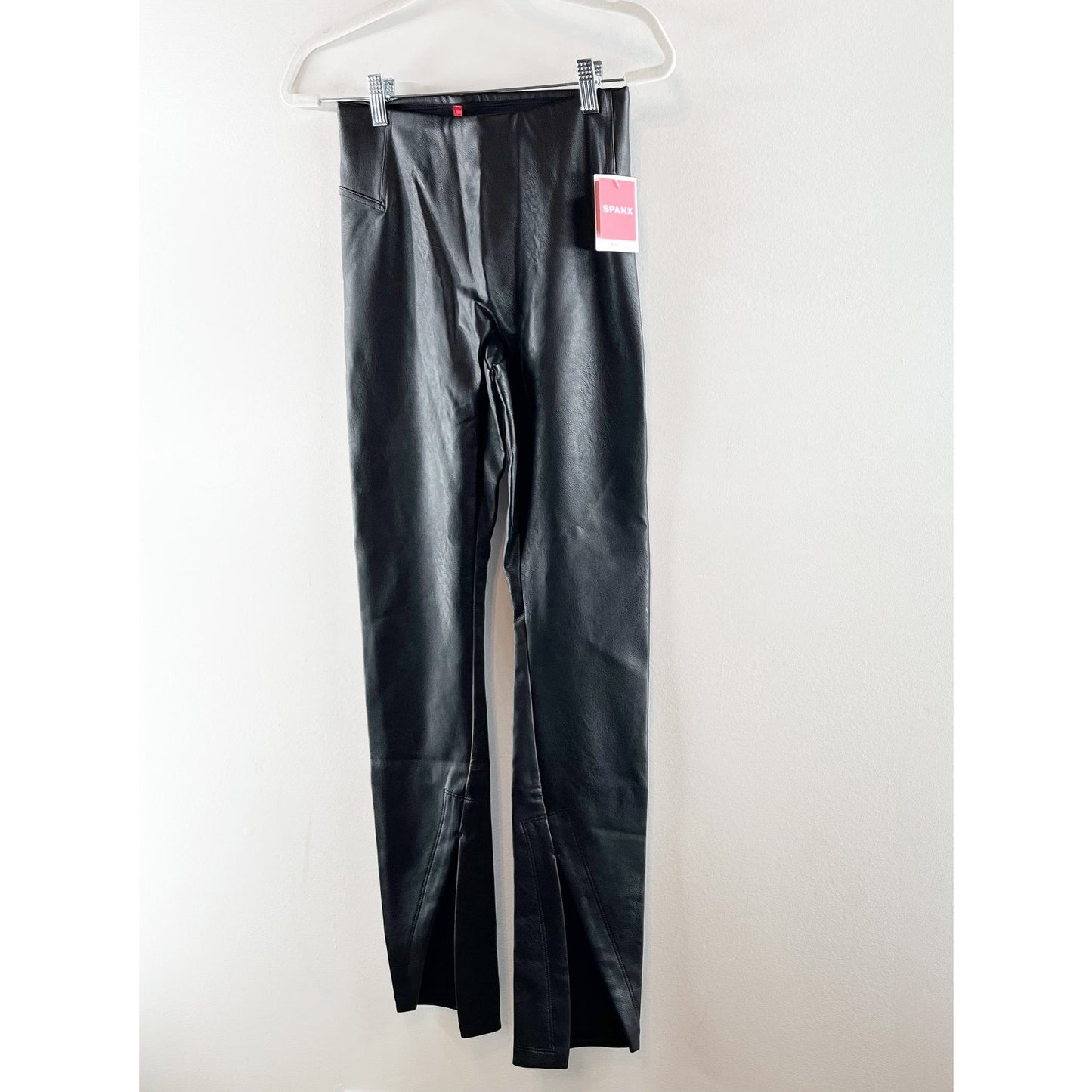 SPANX Leather-Like Pull On Front Slit Full-Length Skinny Pants Luxe Black XS